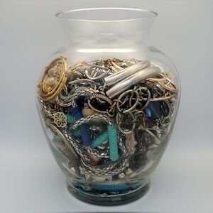 CRAFT Jewellery Jar Unwearable Mixed Jewellery in Glass Vase DIY Upcycling Parts
